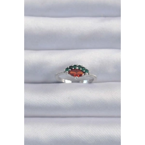 Erb Pirinç Gümüş Renk Renkli Zirkon Taşlı Ayarlanabilir Karpuz Model Yüzük