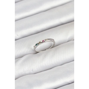 Erb Pirinç Gümüş Renk Renkli Zirkon Taşlı Kadın Yüzük