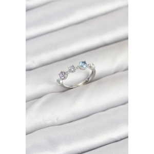 Erb Pirinç Gümüş Renk Renkli Zirkon Taşlı Kadın Yüzük