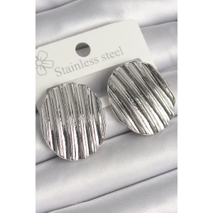 Erb Pirinç Gümüş Renk Sallantı İşlemeli Daire Plaka Model Kadın Küpe