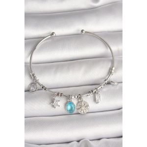 Erb Pirinç Gümüş Renk Sallantı Pusula Figür Kalp Detay Charm Kadın Bileklik