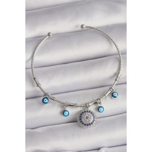 Erb Pirinç Gümüş Renk Sallantı Zirkon Taşlı Nazar Boncuk Figür Charm Bileklik