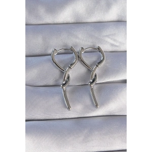 Erb Pirinç Gümüş Renk Sarmal Çubuk Tasarımlı Uzun Küpe