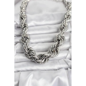 Erb Pirinç Gümüş Renk Sarmal Halat Model Kadın Kolye