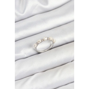 Erb Pirinç Gümüş Renk Sıralı İncili Kadın Yüzük