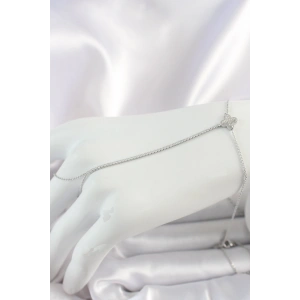 Erb Pirinç Gümüş Renk Su Yolu Zirkon Taşlı İşlemeli Yonca Model Kadın Şahmeran