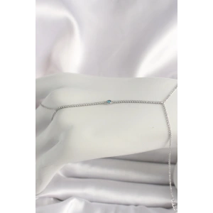 Erb Pirinç Gümüş Renk Su Yolu Zirkon Taşlı Mavi Taş Detaylı Kadın Şahmeran