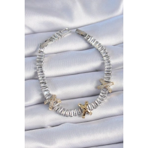 Erb Pirinç Gümüş Renk Taşlı Su Yolu Model VİP Seri Kadın Bileklik