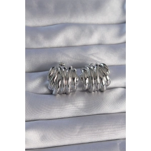 Erb Pirinç Gümüş Renk Tırtıklı Bombe Model Küpe