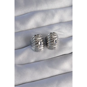 Erb Pirinç Gümüş Renk Tırtıklı Minimal Bombeli Tasarım Küpe