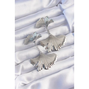 Erb Pirinç Gümüş Renk Tırtıklı Yaprak Model Sallantılı Küpe