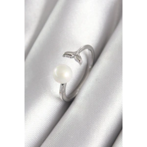 Erb Pirinç Gümüş Renk Top İnci Figür Balık Kuyruğu Model Kadın Yüzük