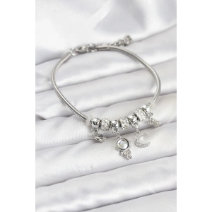 Erb Pirinç Gümüş Renk Uzay Tema Charmlı Kadın Bileklik