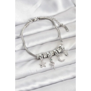 Erb Pirinç Gümüş Renk Yılan Charmlı Kadın Bileklik