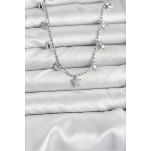 Erb Pirinç Gümüş Renk Yıldız Model Kadın Kolye