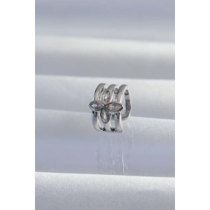 Erb Pirinç Gümüş Renk Yonca Earcuff Küpe