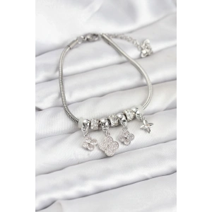 Erb Pirinç Gümüş Renk Yonca Model Kadın Bileklik