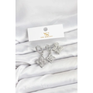 Erb Pirinç Gümüş Renk Yonca Model YSX Trio Küpe Seti