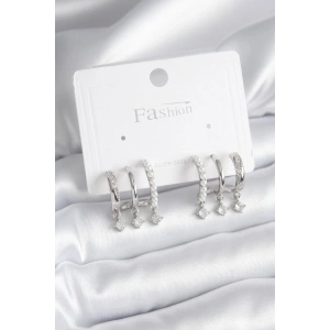 Erb Pirinç Gümüş Renk Zirkon Taş Detay İncili Kadın Küpe