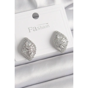 Erb Pirinç Gümüş Renk Zirkon Taş İşlemeli Damla Model Kadın Küpe