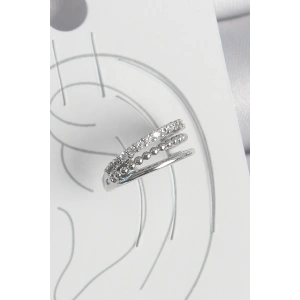 Erb Pirinç Gümüş Renk Zirkon Taşlı 3'Lü Sıralı Model Kadın Kıkırdak Küpe