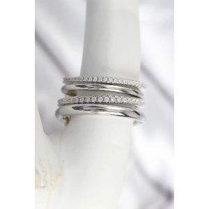 Erb Pirinç Gümüş Renk Zirkon Taşlı 4'Lü Kadın Yüzük