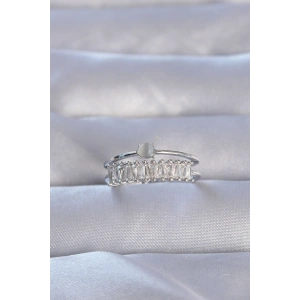 Erb Pirinç Gümüş Renk Zirkon Taşlı Baget Su Yolu Model Ayarlanabilir Yüzük