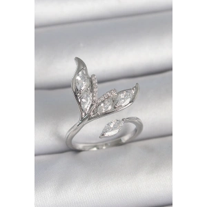 Erb Pirinç Gümüş Renk Zirkon Taşlı Balık Kuyruğu Model Ayarlanabilir Kadın Yüzük