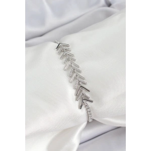 Erb Pirinç Gümüş Renk Zirkon Taşlı Balık Sırtı Kadın Bileklik