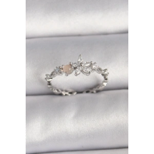 Erb Pirinç Gümüş Renk Zirkon Taşlı Çiçek Model Ayarlanabilir Yüzük