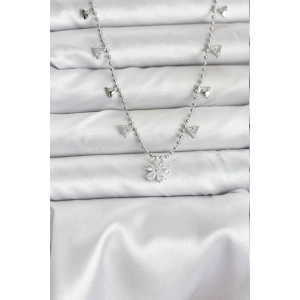 Erb Pirinç Gümüş Renk Zirkon Taşlı Çiçek Model Kadın Kolye