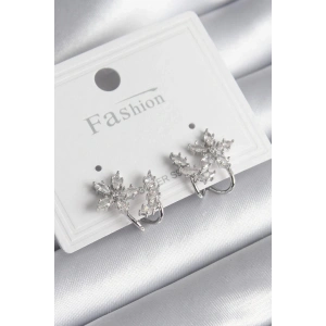 Erb Pirinç Gümüş Renk Zirkon Taşlı Çiçek Model Kadın Küpe