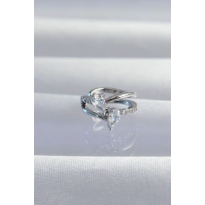 Erb Pirinç Gümüş Renk Zirkon Taşlı Damla Earcuff Küpe