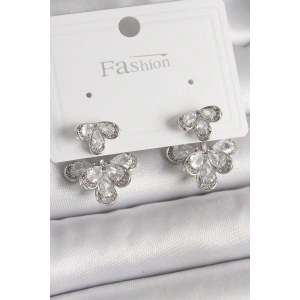 Erb Pirinç Gümüş Renk Zirkon Taşlı Damla Model Kadın Küpe