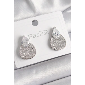 Erb Pirinç Gümüş Renk Zirkon Taşlı Damla Model Kadın Küpe