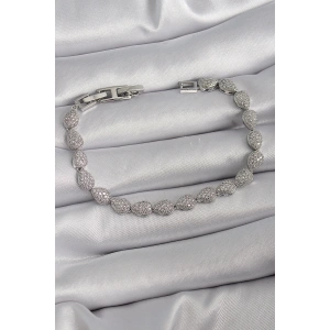 Erb Pirinç Gümüş Renk Zirkon Taşlı Damla Model VIP Seri Kadın Bileklik