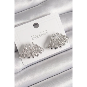 Erb Pirinç Gümüş Renk Zirkon Taşlı Deniz Kabuğu Model Kadın Küpe