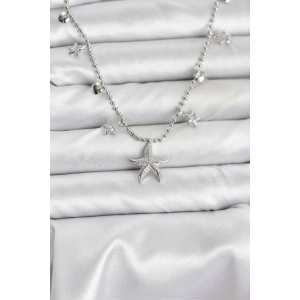 Erb Pirinç Gümüş Renk Zirkon Taşlı Deniz Yıldızı Model Kadın Kolye