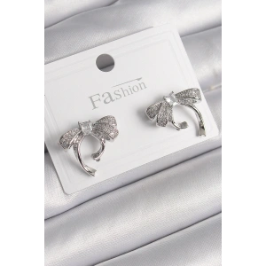 Erb Pirinç Gümüş Renk Zirkon Taşlı Fiyonk Model Kadın Küpe