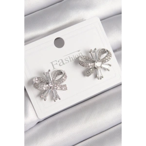 Erb Pirinç Gümüş Renk Zirkon Taşlı Fiyonk Model Kadın Küpe