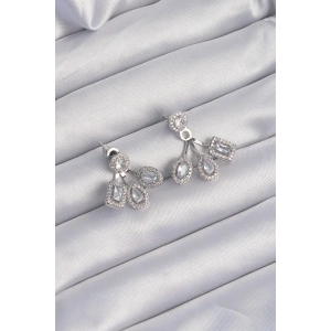 Erb Pirinç Gümüş Renk Zirkon Taşlı Geometrik Model Küpe