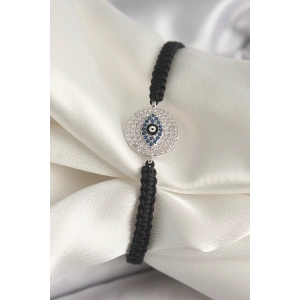 Erb Pirinç Gümüş Renk Zirkon Taşlı Göz İşlemeli Figür Asansörlü Makrome Model Kadın Bileklik