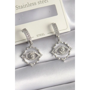 Erb Pirinç Gümüş Renk Zirkon Taşlı Göz Model Kadın Küpe