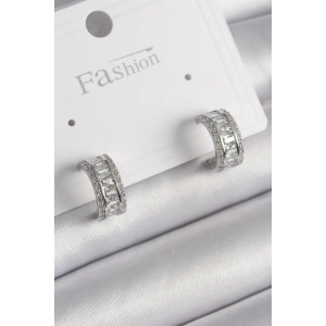 Erb Pirinç Gümüş Renk Zirkon Taşlı Halka Model Kadın Küpe