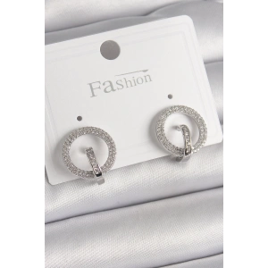 Erb Pirinç Gümüş Renk Zirkon Taşlı Halka Model Kadın Küpe