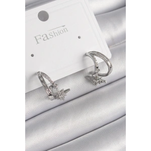 Erb Pirinç Gümüş Renk Zirkon Taşlı Halka Model Sallantı Yıldız Detay Kadın Küpe