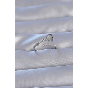 Erb Pirinç Gümüş Renk Zirkon Taşlı İncili Satürn Model Ayarlanabilir Yüzük