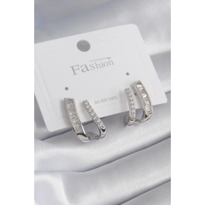 Erb Pirinç Gümüş Renk Zirkon Taşlı Kadın Küpe