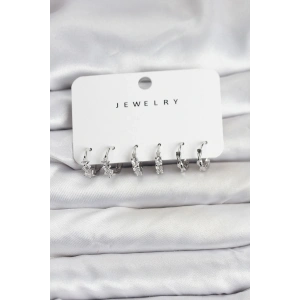 Erb Pirinç Gümüş Renk Zirkon Taşlı Kadın Küpe Seti