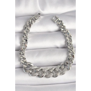 Erb Pirinç Gümüş Renk Zirkon Taşlı Kalın Halka Model Kadın Bileklik